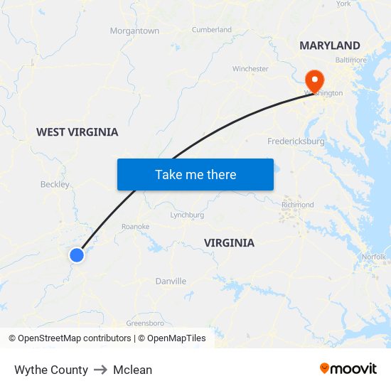 Wythe County to Mclean map