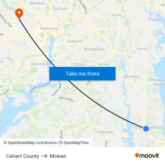 Calvert County to Mclean map