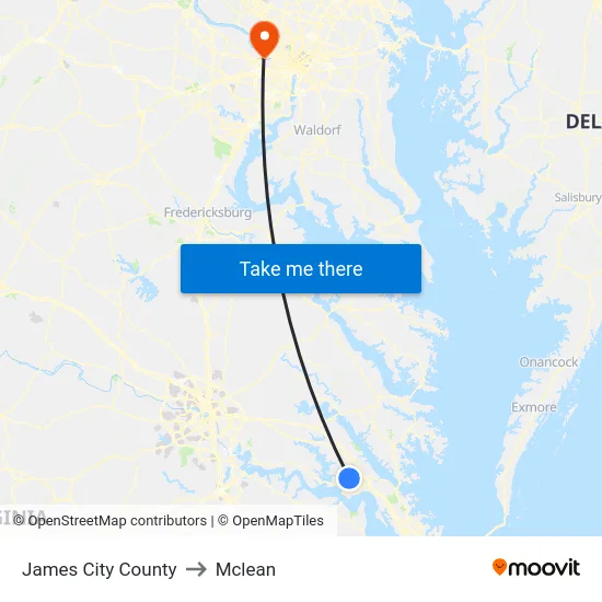 James City County to Mclean map