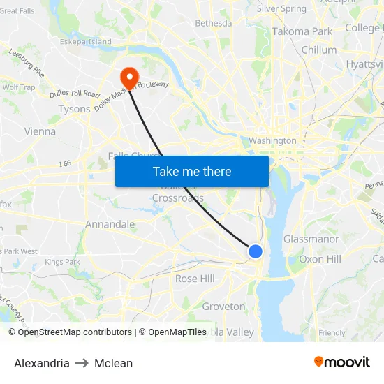 Alexandria to Mclean map