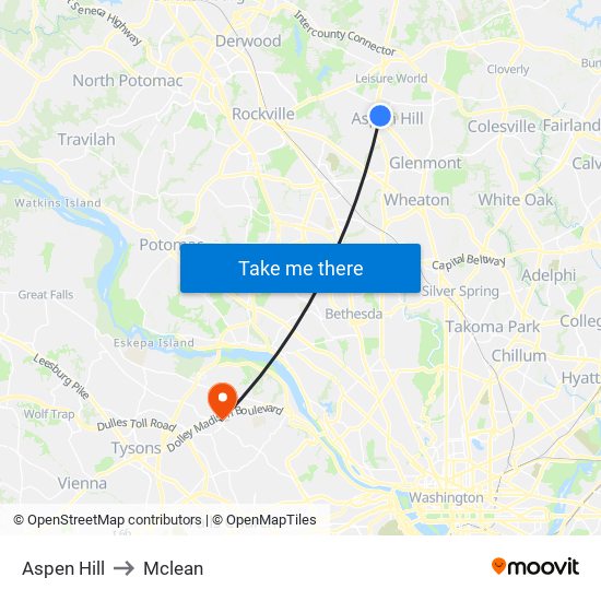 Aspen Hill to Mclean map