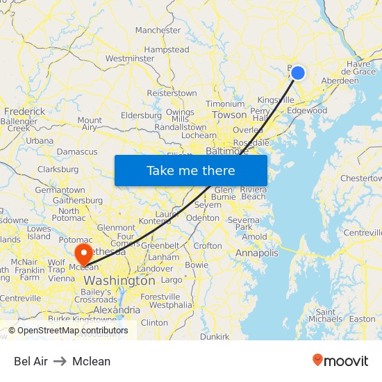 Bel Air to Mclean map