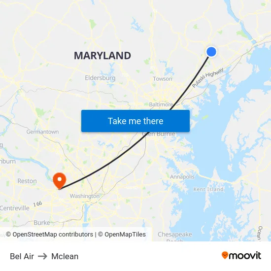 Bel Air to Mclean map