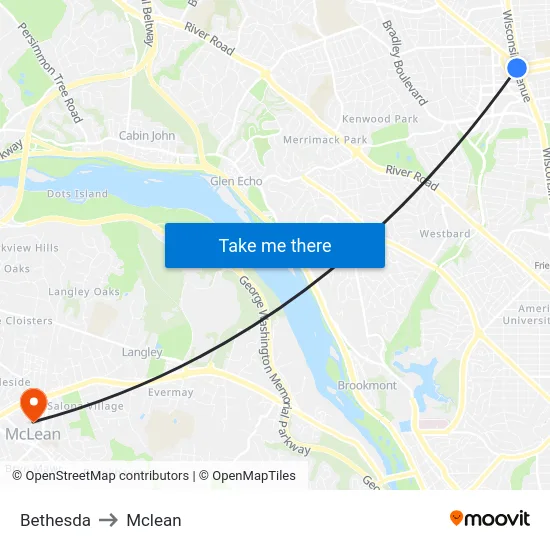 Bethesda to Mclean map