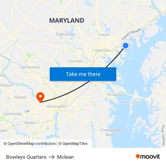 Bowleys Quarters to Mclean map