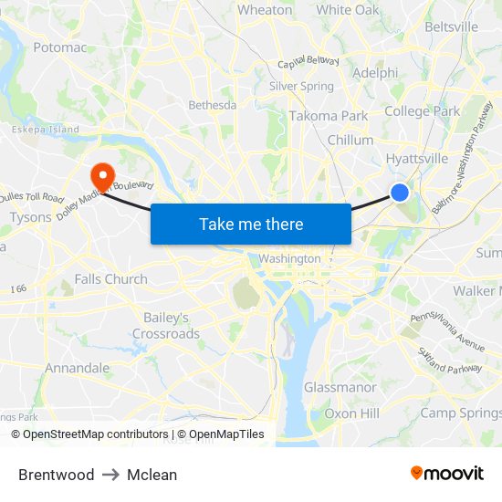 Brentwood to Mclean map