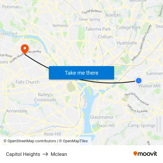 Capitol Heights to Mclean map