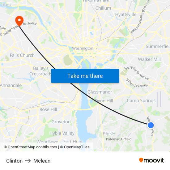 Clinton to Mclean map