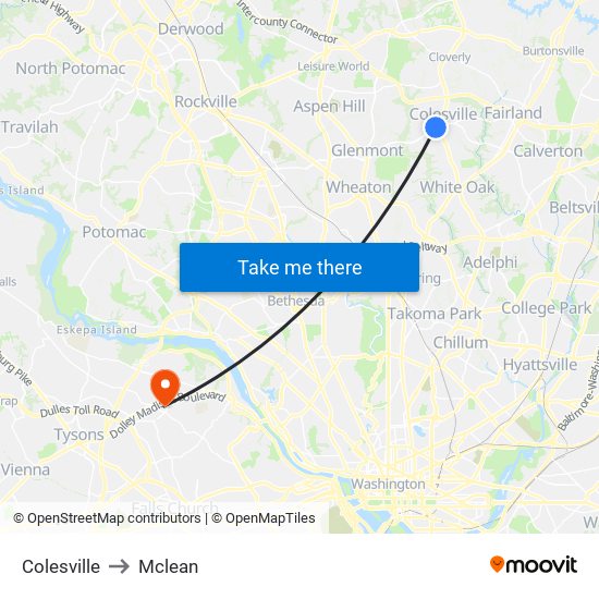 Colesville to Mclean map