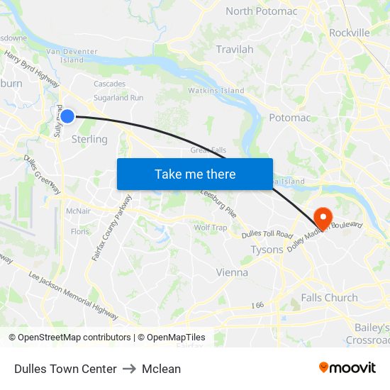 Dulles Town Center to Mclean map