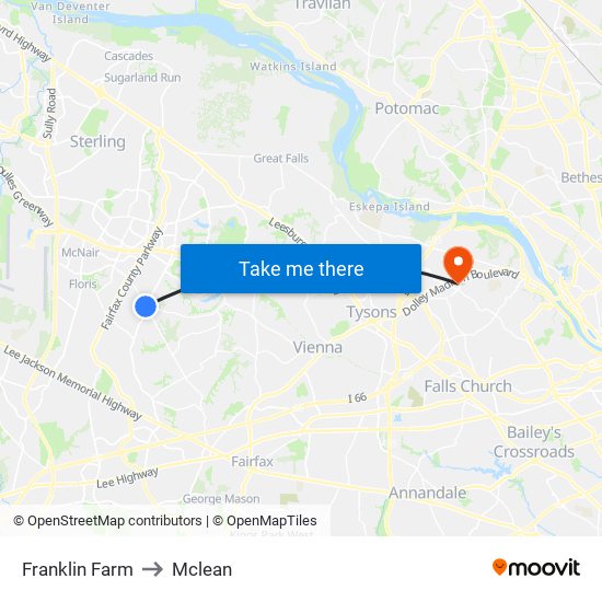 Franklin Farm to Mclean map