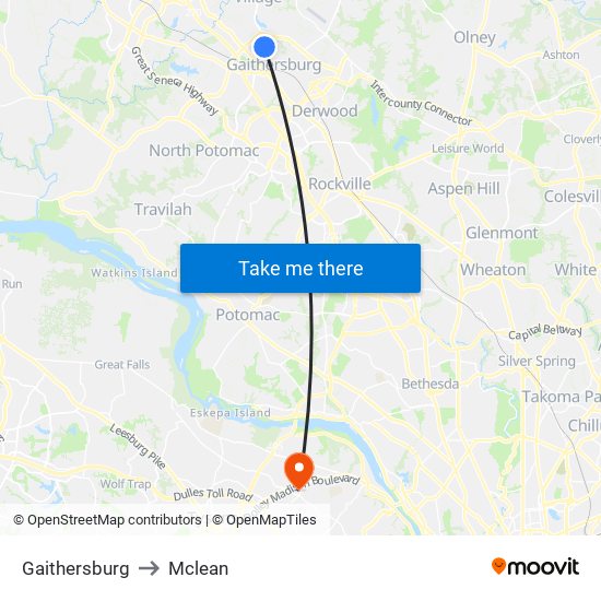 Gaithersburg to Mclean map