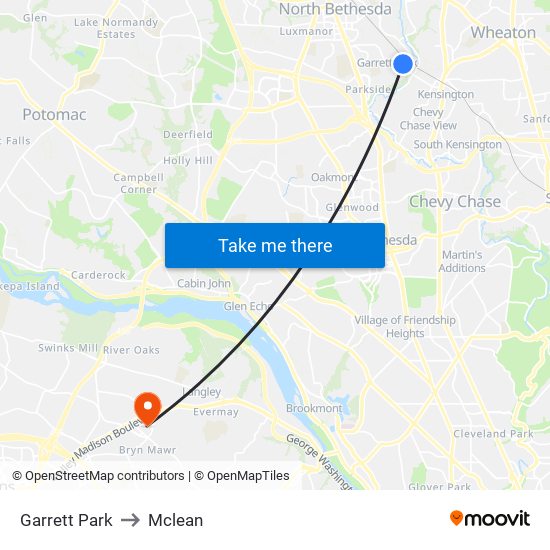 Garrett Park to Mclean map