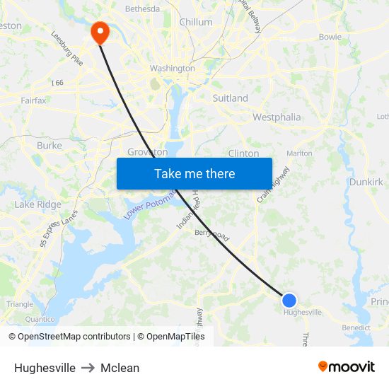 Hughesville to Mclean map