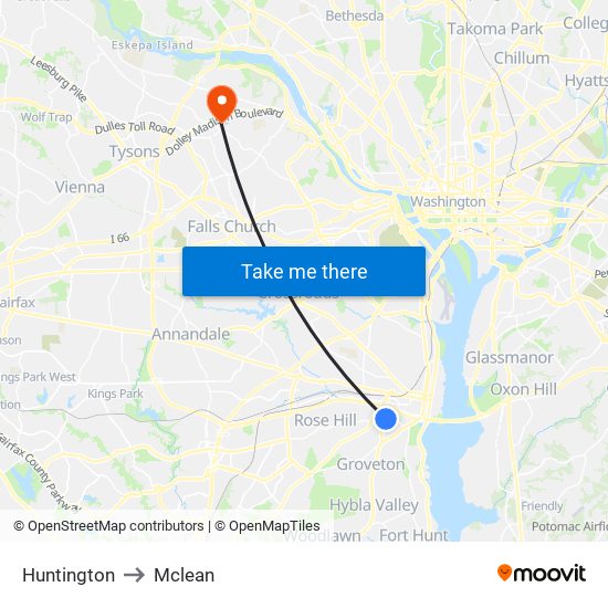 Huntington to Mclean map