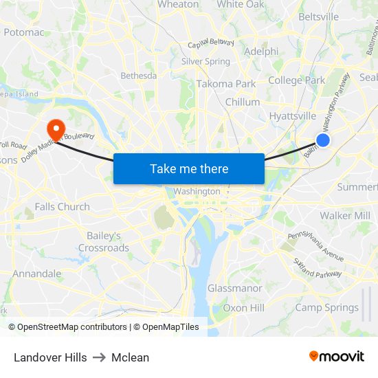 Landover Hills to Mclean map