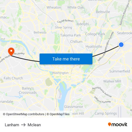 Lanham to Mclean map