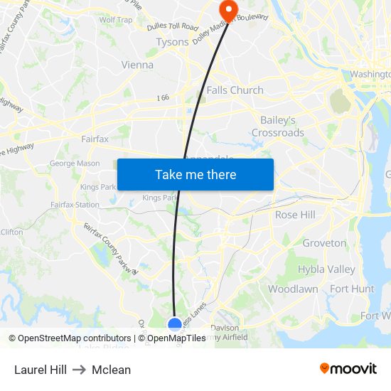 Laurel Hill to Mclean map