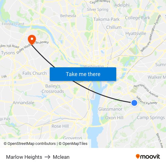 Marlow Heights to Mclean map