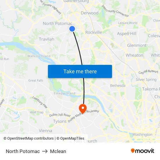 North Potomac to Mclean map
