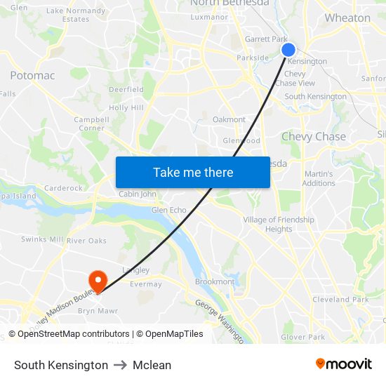 South Kensington to Mclean map