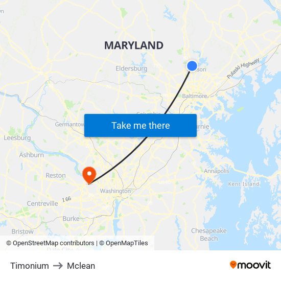 Timonium to Mclean map