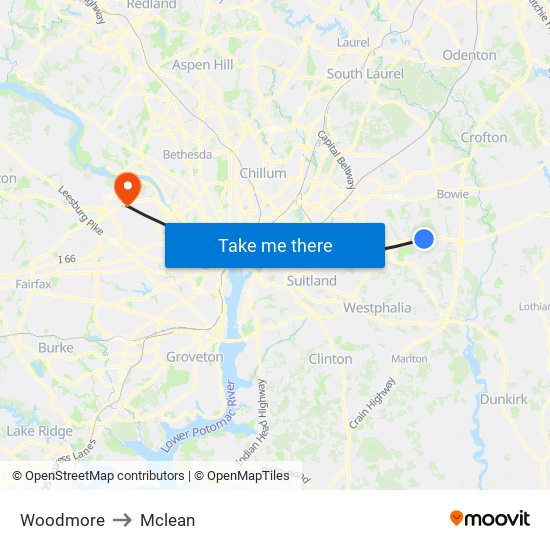 Woodmore to Mclean map