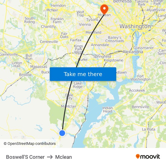 Boswell'S Corner to Mclean map