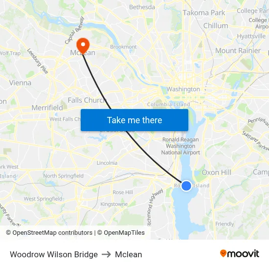 Woodrow Wilson Bridge to Mclean map