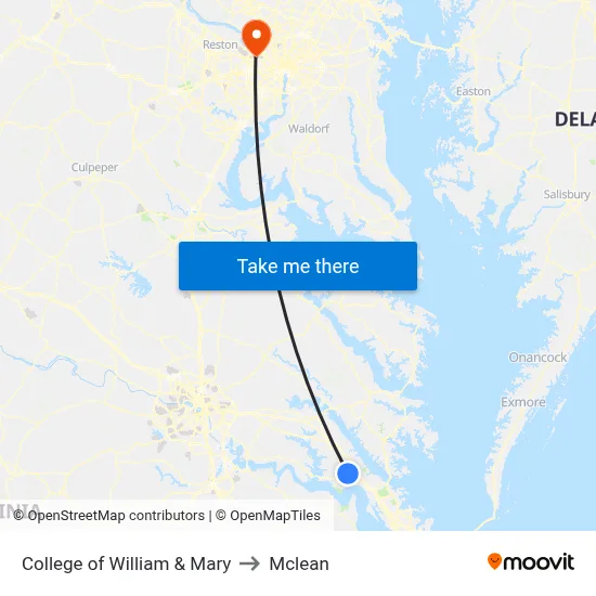 College of William & Mary to Mclean map