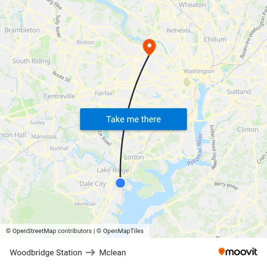 Woodbridge Station to Mclean map