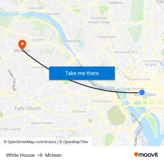 White House to Mclean map