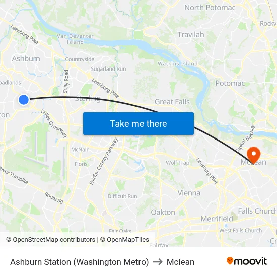 Ashburn Station (Washington Metro) to Mclean map