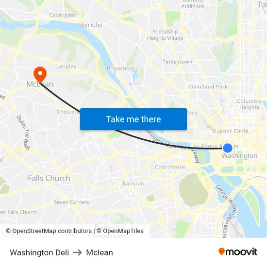 Washington Deli to Mclean map