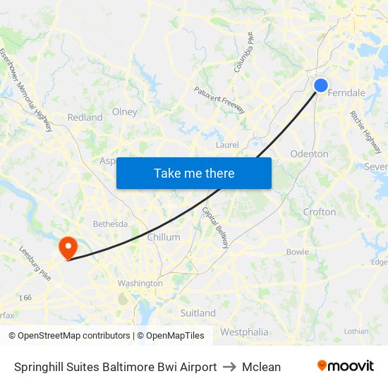 Springhill Suites Baltimore Bwi Airport to Mclean map