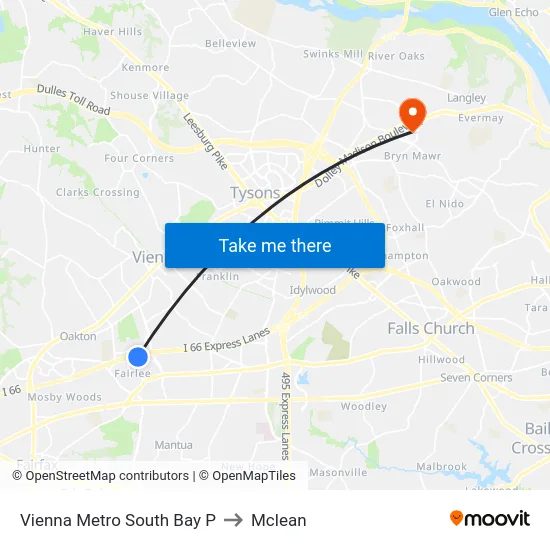 Vienna Metro South Bay P to Mclean map