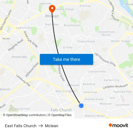 East Falls Church to Mclean map