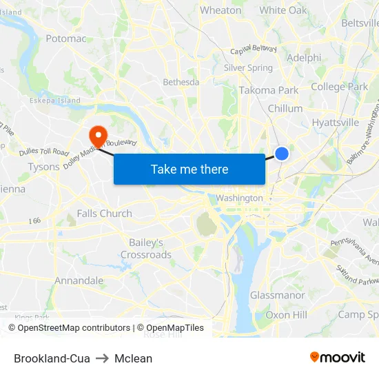 Brookland-Cua to Mclean map