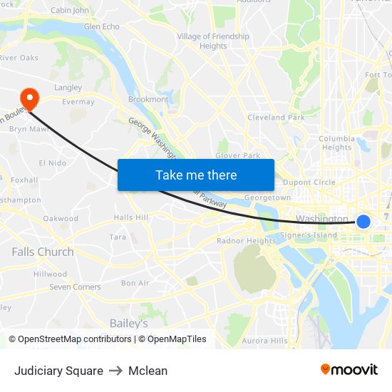 Judiciary Square to Mclean map