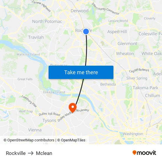 Rockville to Mclean map