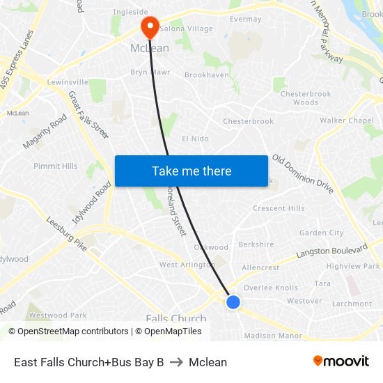 East Falls Church+Bus Bay B to Mclean map