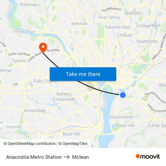 Anacostia Metro Station to Mclean map