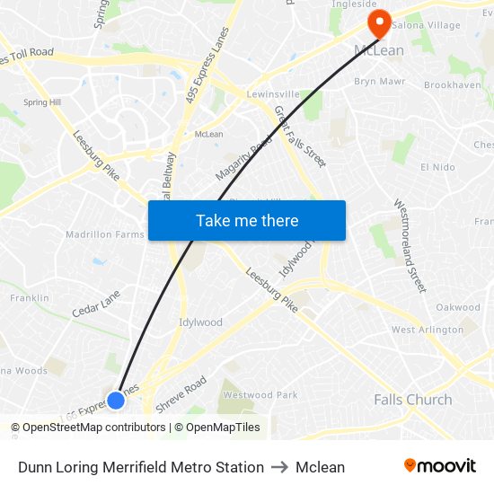 Dunn Loring Merrifield Metro Station to Mclean map