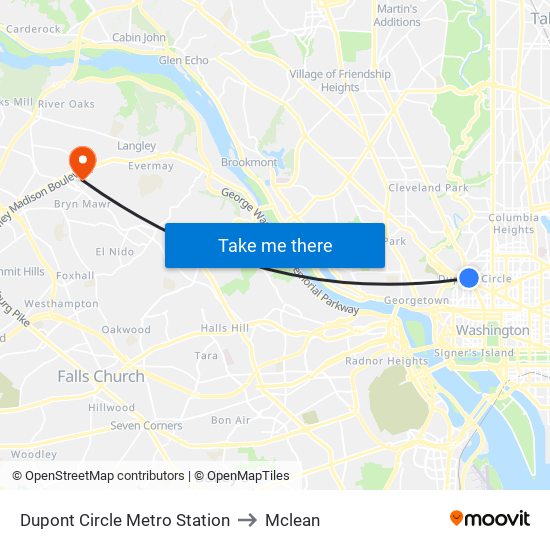 Dupont Circle Metro Station to Mclean map