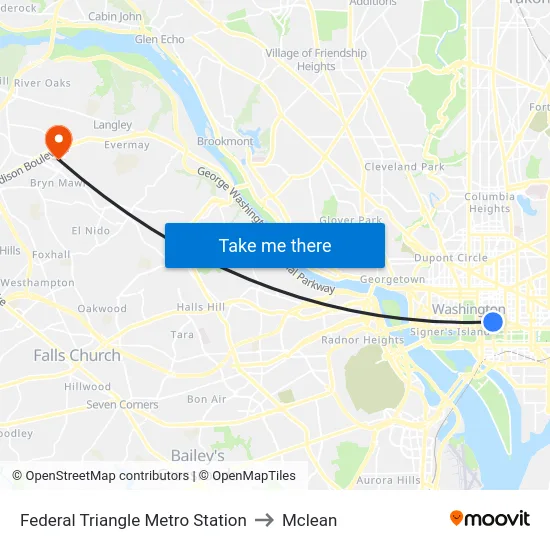 Federal Triangle Metro Station to Mclean map