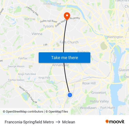 Franconia-Springfield Metro to Mclean map