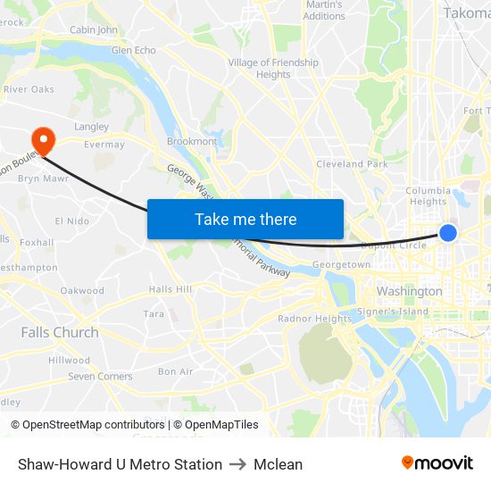 Shaw-Howard U Metro Station to Mclean map