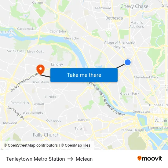 Tenleytown Metro Station to Mclean map