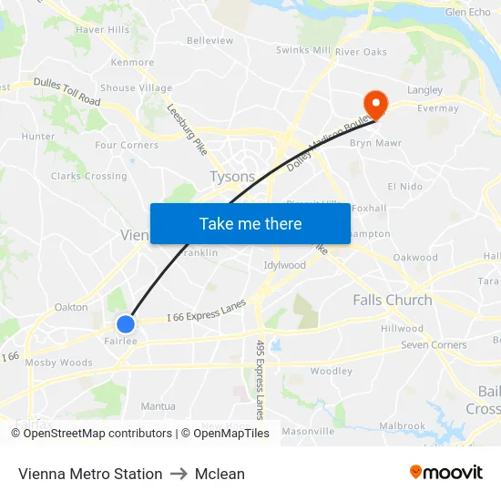 Vienna Metro Station to Mclean map