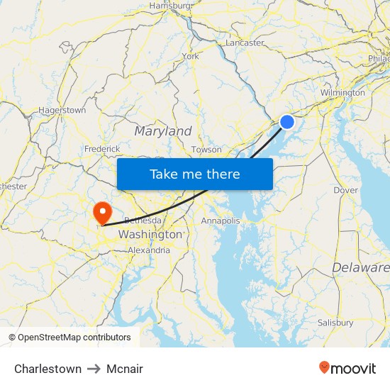 Charlestown to Mcnair map